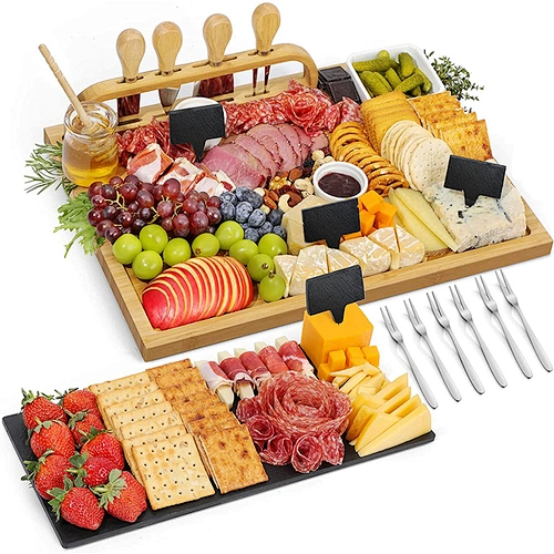 Customized Square Charcuterie Bamboo Set Marble Mini Charcuterie Cheese Boards with Resin