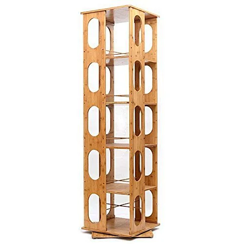360 Rotating Organizer Cabinet Rack Bamboo Bookshelf Revolving Bookcase