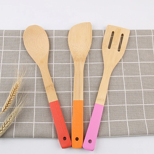 Bamboo Salad Serving Spoon and Fork colorful utensils for healthy eating