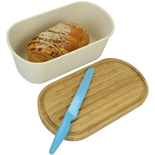 Eco friendly Customized bamboo fiber bread bin with bamboo lid