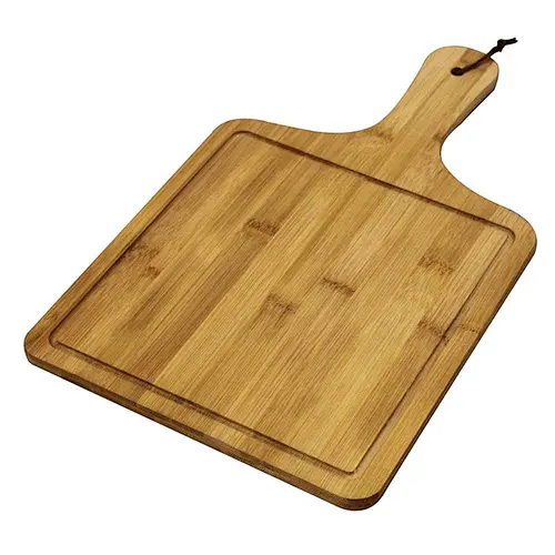 Organic durable OEM Bamboo Pizza Chopping Board with Handle and Juice Groove