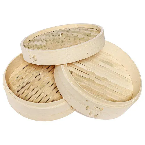 Wholesale Kitchen Organic Natural Bamboo Rice Momo Steamer Basket 10 Inch With Lid