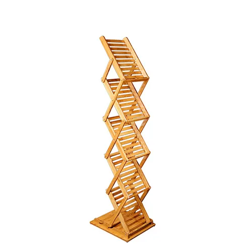 Foldable free standing 5 layer bamboo magazine display rack holder
