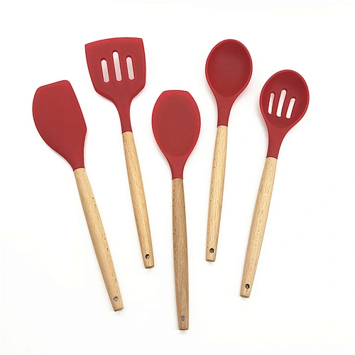 Silicone Spoon Wood Tools Set Kitchen Utensil Sets