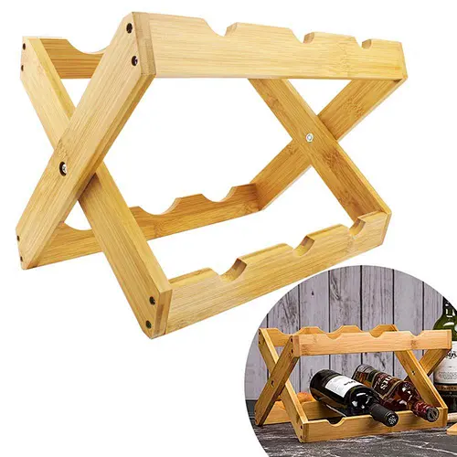 Factory Foldable Bamboo Wine Rack 6-bottles Table Stand for Home