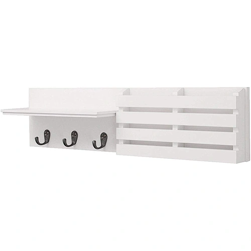 White MDF Wall Shelves With Clothes Hanger Floating Shelf for Home