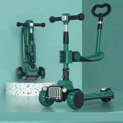 One-button folding‚ front and rear light-emitting PU wheels‚ double-layer nylon all-inclusive bottom plate children's scooter
