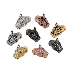 Brass Micro Pave Spacers  Leopard Head Green Eyes Beads  Microset Spacer  DIY Jewelry Making Supplies Jewellery Making Materials
