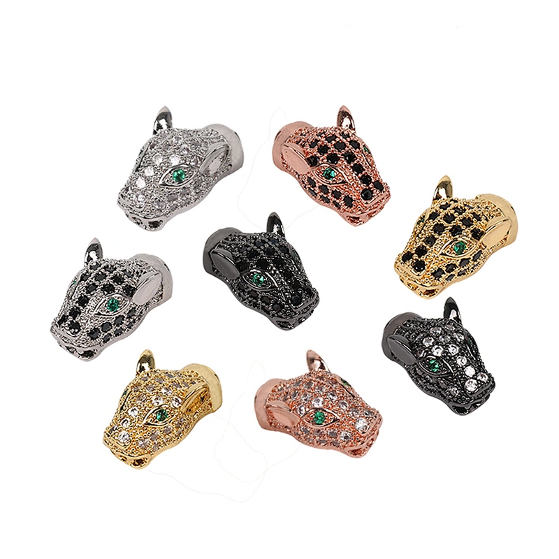 Brass Micro Pave Spacers  Leopard Head Green Eyes Beads  Microset Spacer  DIY Jewelry Making Supplies Jewellery Making Materials