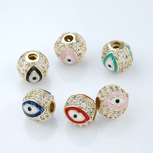 8mm Eye shape Beads for Jewelry Making Gold Plated Jewelry Bracelet Cubic Zirconia DIY Round Epoxy Spacer Jewelry Accessories