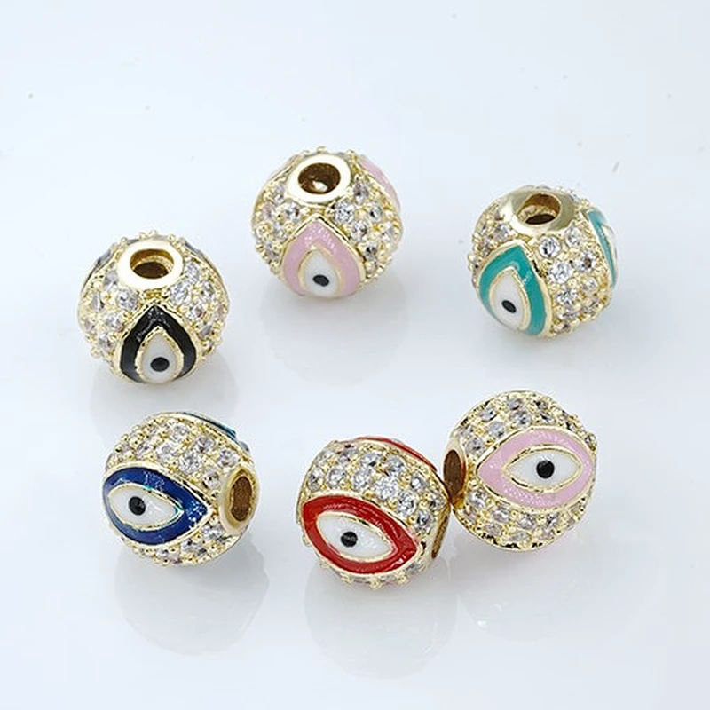 8mm Eye shape Beads for Jewelry Making Gold Plated Jewelry Bracelet Cubic Zirconia DIY Round Epoxy Spacer Jewelry Accessories
