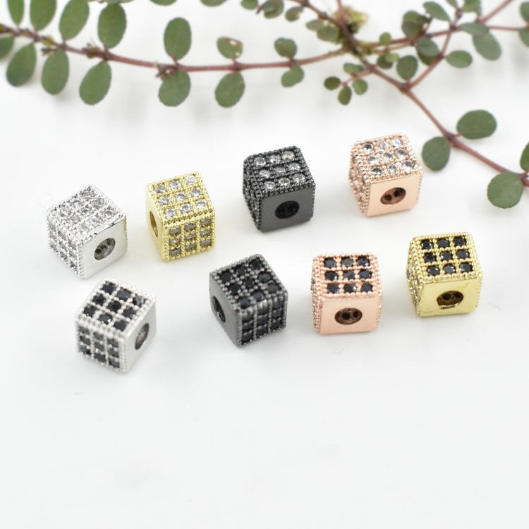 CZ Bead Cubic Brass Square Beads  Jewelry Parts  Spacer Beads  Jewelry Parts  Bracelet DIY Bracelet Charms  For Jewelry Findings