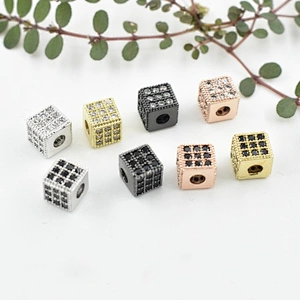 CZ Bead Cubic Brass Square Beads  Jewelry Parts  Spacer Beads  Jewelry Parts  Bracelet DIY Bracelet Charms  For Jewelry Findings