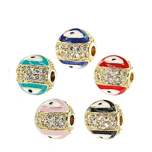 10mm Eye shape Beads for Jewelry Making Round Epoxy Spacer Gold Plated Jewelry Bracelets Cubic Zirconia DIY  Jewelry Accessories