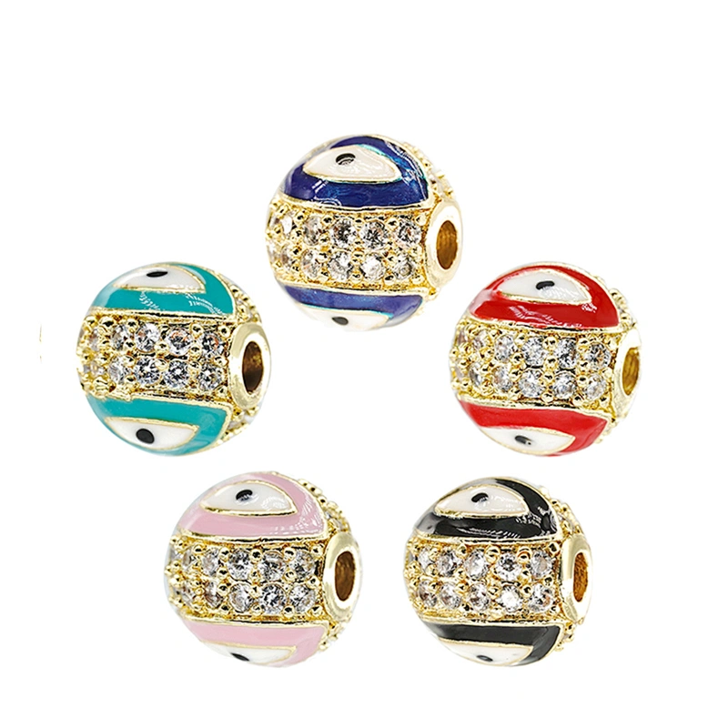 10mm Eye shape Beads for Jewelry Making Round Epoxy Spacer Gold Plated Jewelry Bracelets Cubic Zirconia DIY  Jewelry Accessories