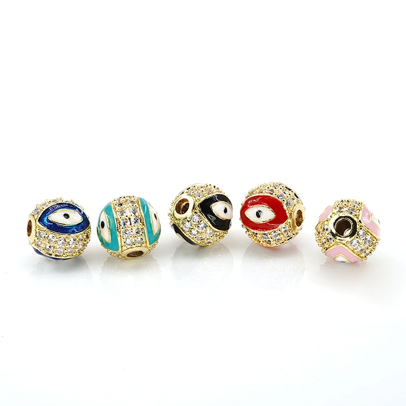 10mm Eye shape Beads for Jewelry Making Round Epoxy Spacer Gold Plated Jewelry Bracelets Cubic Zirconia DIY  Jewelry Accessories
