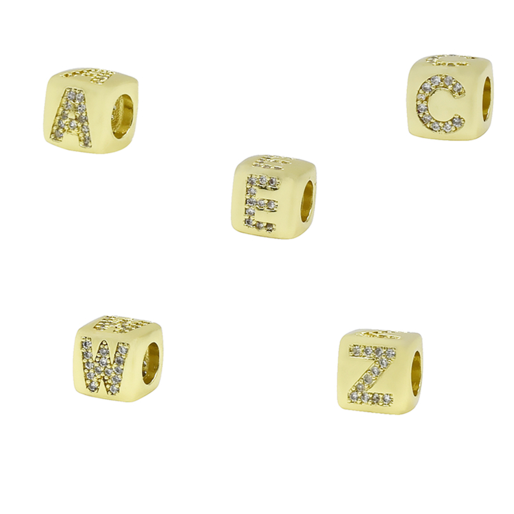 Alphabet Bead  Micro Pave Connectors  Bracelet DIY  Brass CZ Zirconia Beads Bracelet Accessories Letter Beads For Jewelry Making