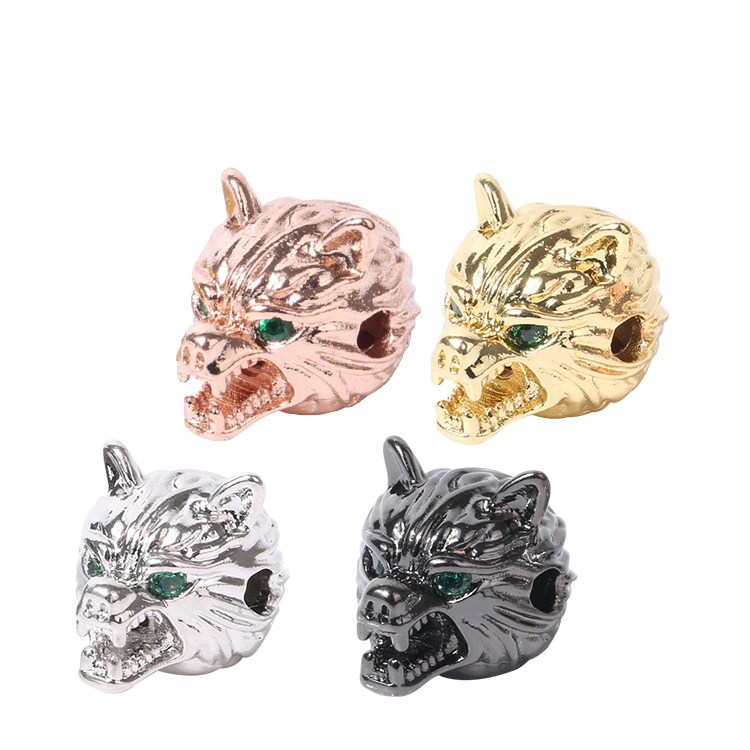 Beads Spacer Bracelet  Metal Jewelri Charms for Necklace Wolf Head Green Eyes Absesorios Para Bisutera Charms For Jewelry Making