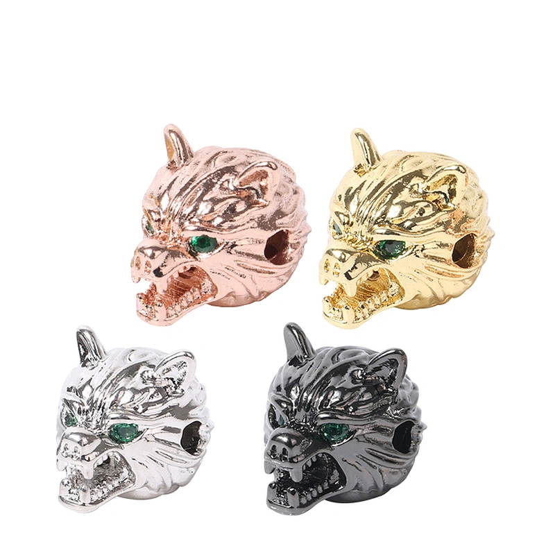 Beads Spacer Bracelet  Metal Jewelri Charms for Necklace Wolf Head Green Eyes Absesorios Para Bisutera Charms For Jewelry Making