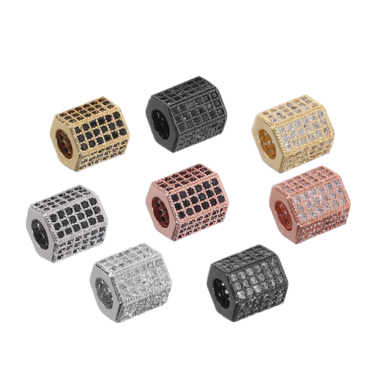 Tube Beads Micro Pave Connectors DIY Bracelet Charms Polygon Large Hole Brass Beads Jewellery Charms For Jewelry Making Bracelet
