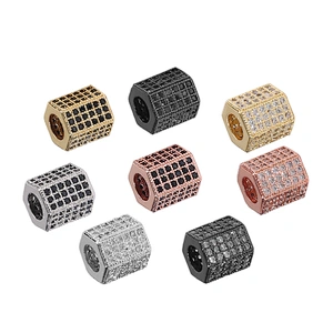 Tube Beads Micro Pave Connectors DIY Bracelet Charms Polygon Large Hole Brass Beads Jewellery Charms For Jewelry Making Bracelet