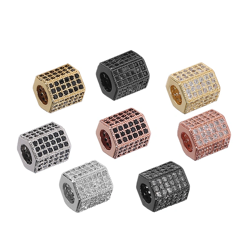 Tube Beads Micro Pave Connectors DIY Bracelet Charms Polygon Large Hole Brass Beads Jewellery Charms For Jewelry Making Bracelet