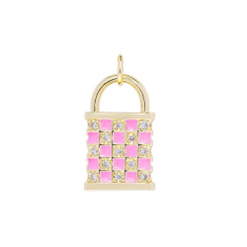 Beautiful Lock Pendants Bracelet Necklace Pendant Charms DIY Bracelet Making Jewelry CZ Checkered Lock Pendants Charms