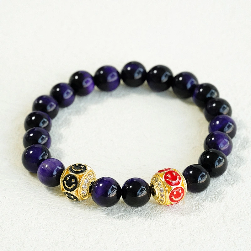 Fashion Design 10mm Smiling Face  Brass Zircon Beads Jewelry Making Gold Plated  Bracelet  DIY Round Beads Epoxy Spacer