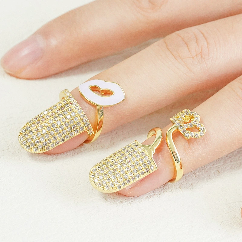 Trendy Style Nail shaped 18k Gold Plated Rings zirconia pave Rings Woman Men Gifts Jewelry CZ Nail Shape Rings