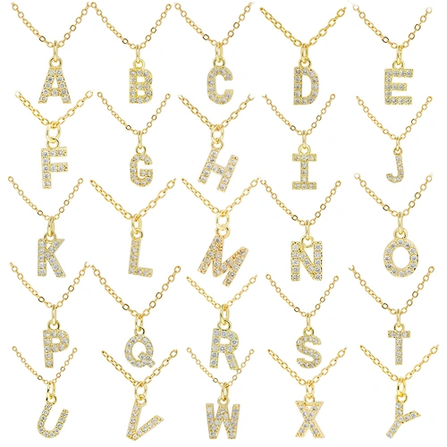 customized letter necklace with letter pendant gold plated letter pendant cz necklace jewellery women chain custom necklace