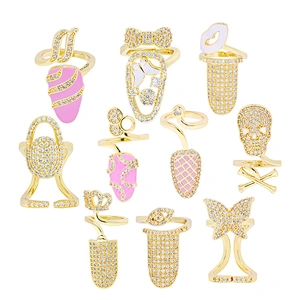 Trendy Style Nail shaped 18k Gold Plated Rings zirconia pave Rings Woman Men Gifts Jewelry CZ Nail Shape Rings