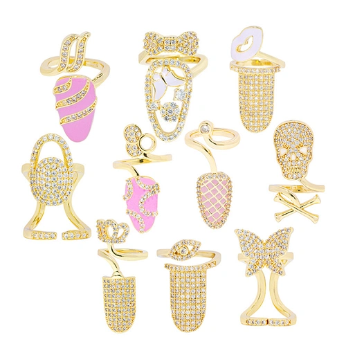 Trendy Style Nail shaped 18k Gold Plated Rings zirconia pave Rings Woman Men Gifts Jewelry CZ Nail Shape Rings