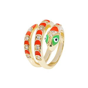 Factory Direct Snake Shape 18k Gold Plated Rings Zirconia Pave Rings Woman Men Gifts Jewelry CZ Snakes Rings