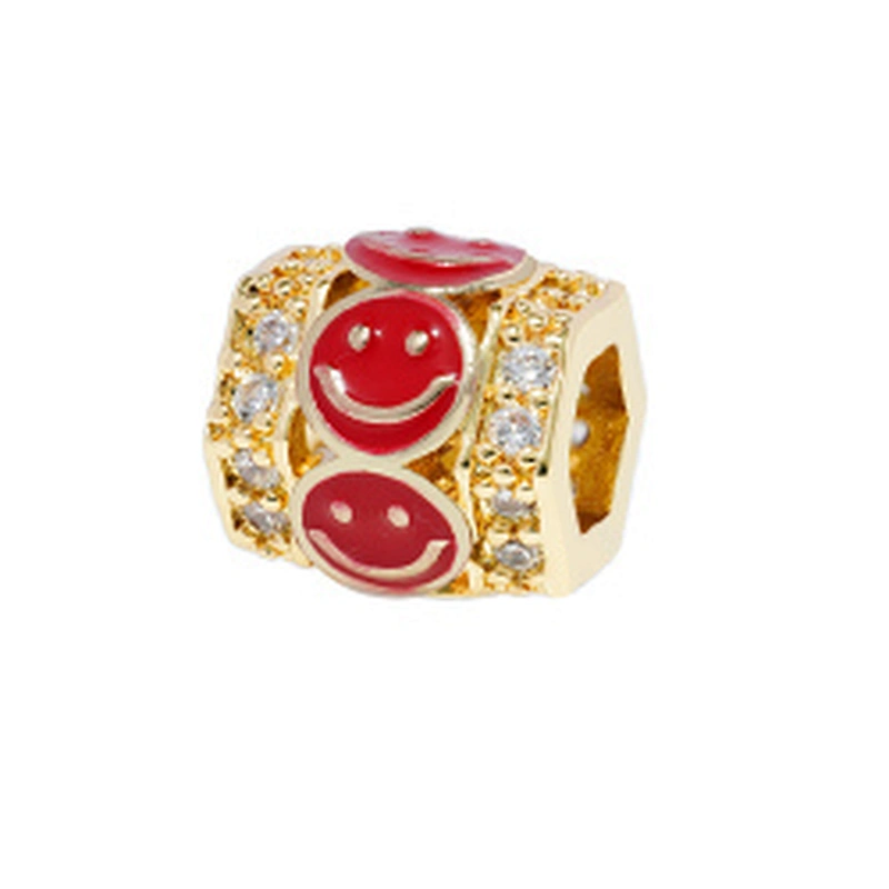 Fashion Design 9.5mm Smiling Face  Brass Zircon Beads Jewelry Making Gold Plated  Bracelet  DIY Cylindrical  Beads Epoxy Spacer