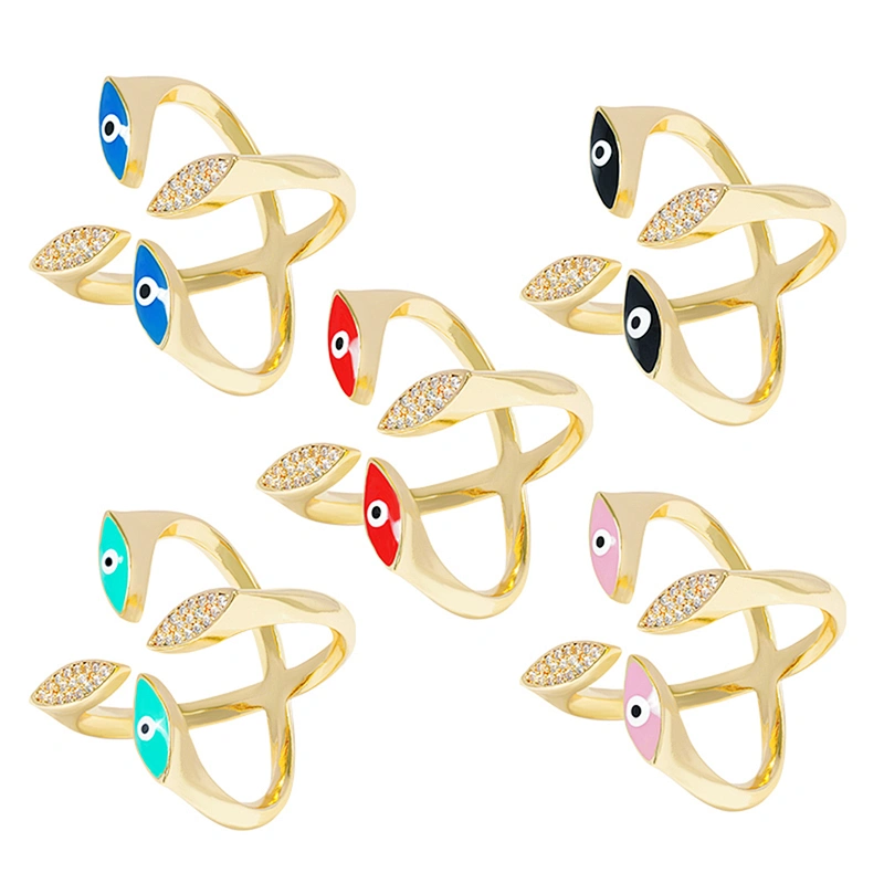 Trendy Style Eyes shaped 18k Gold Plated Rings zirconia pave Rings Woman Men Gifts Jewelry CZ Eyes Rings