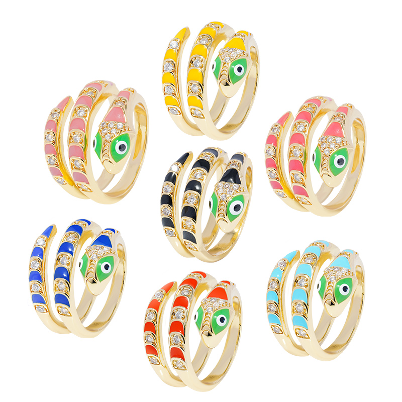 Factory Direct Snake Shape 18k Gold Plated Rings Zirconia Pave Rings Woman Men Gifts Jewelry CZ Snakes Rings