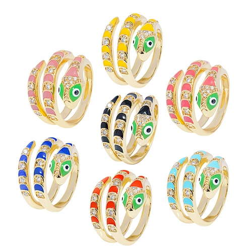 Factory Direct Snake Shape 18k Gold Plated Rings Zirconia Pave Rings Woman Men Gifts Jewelry CZ Snakes Rings