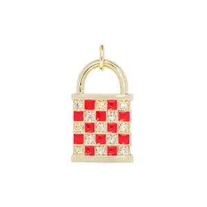 Beautiful Lock Pendants Bracelet Necklace Pendant Charms DIY Bracelet Making Jewelry CZ Checkered Lock Pendants Charms