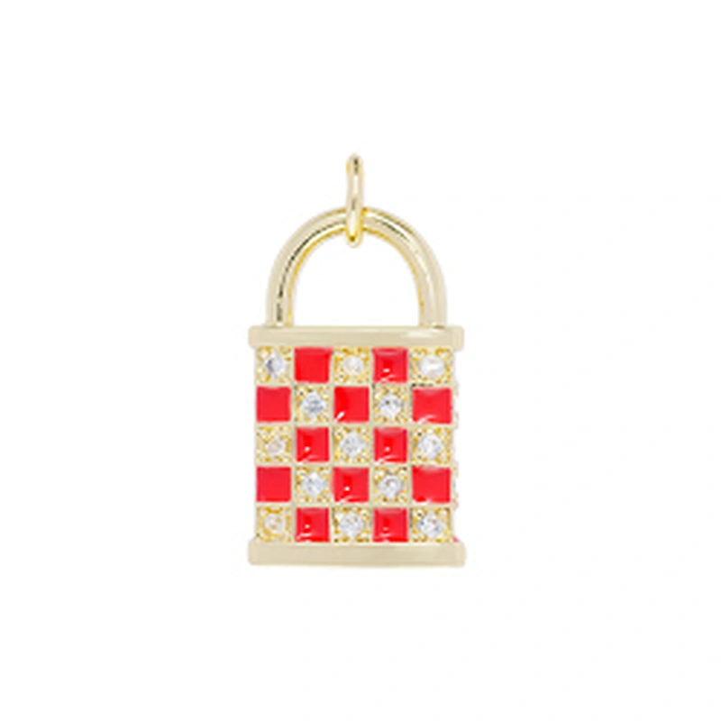 Beautiful Lock Pendants Bracelet Necklace Pendant Charms DIY Bracelet Making Jewelry CZ Checkered Lock Pendants Charms