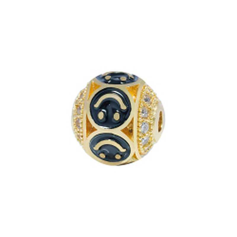Fashion Design 10mm Smiling Face  Brass Zircon Beads Jewelry Making Gold Plated  Bracelet  DIY Round Beads Epoxy Spacer