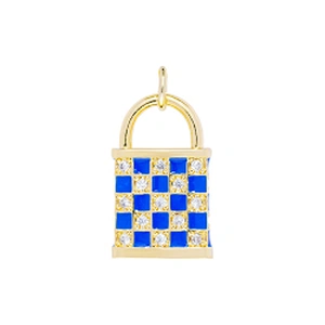 Beautiful Lock Pendants Bracelet Necklace Pendant Charms DIY Bracelet Making Jewelry CZ Checkered Lock Pendants Charms