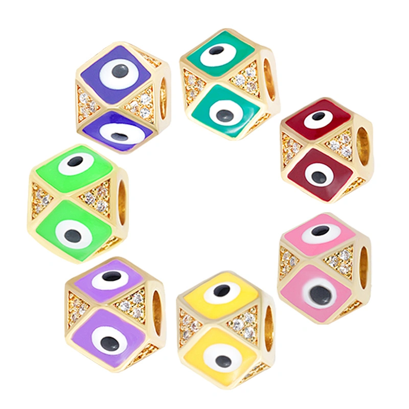 Fashion 8mm Eye shape Beads Jewelry Making Gold Plated Jewelry Bracelet CZ DIY Round Epoxy Spacer Jewelry Accessories