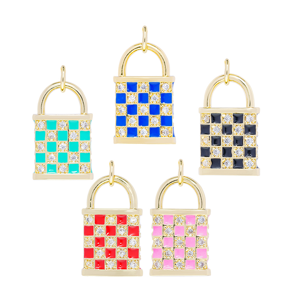 Beautiful Lock Pendants Bracelet Necklace Pendant Charms DIY Bracelet Making Jewelry CZ Checkered Lock Pendants Charms