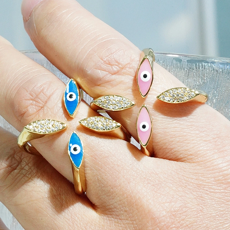 Trendy Style Eyes shaped 18k Gold Plated Rings zirconia pave Rings Woman Men Gifts Jewelry CZ Eyes Rings