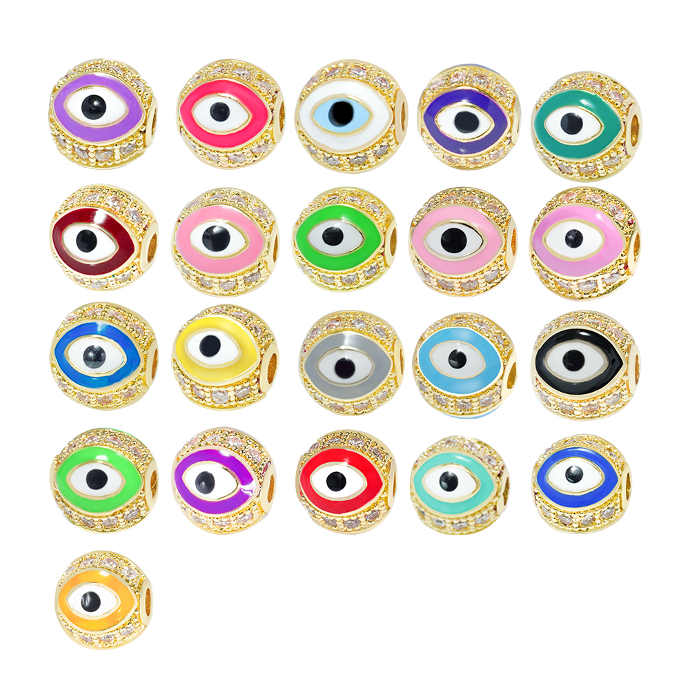 Fashion Design 10mm Eye Shape Beads Jewelry Making Gold Plated  Bracelet  DIY A Row Of Zircons Round Beads Epoxy Spacer