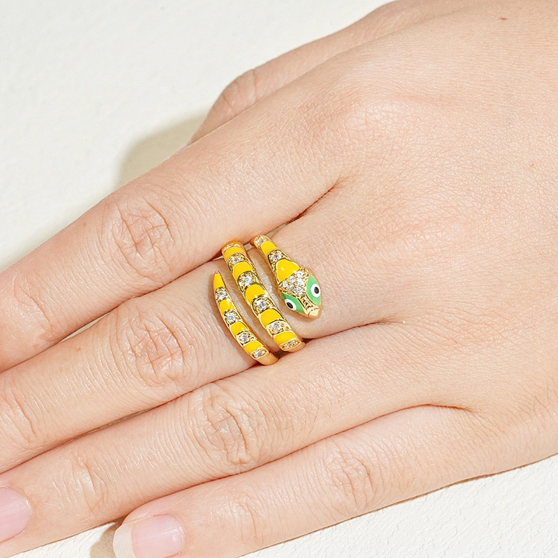 Factory Direct Snake Shape 18k Gold Plated Rings Zirconia Pave Rings Woman Men Gifts Jewelry CZ Snakes Rings