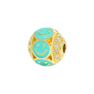 Fashion Design 10mm Smiling Face  Brass Zircon Beads Jewelry Making Gold Plated  Bracelet  DIY Round Beads Epoxy Spacer