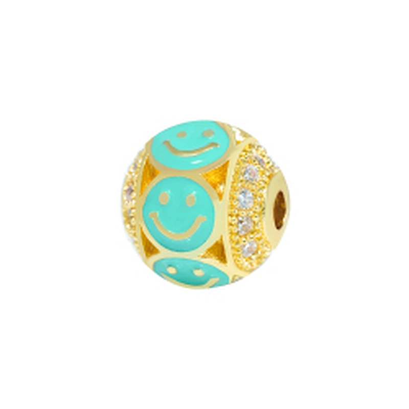 Fashion Design 10mm Smiling Face  Brass Zircon Beads Jewelry Making Gold Plated  Bracelet  DIY Round Beads Epoxy Spacer
