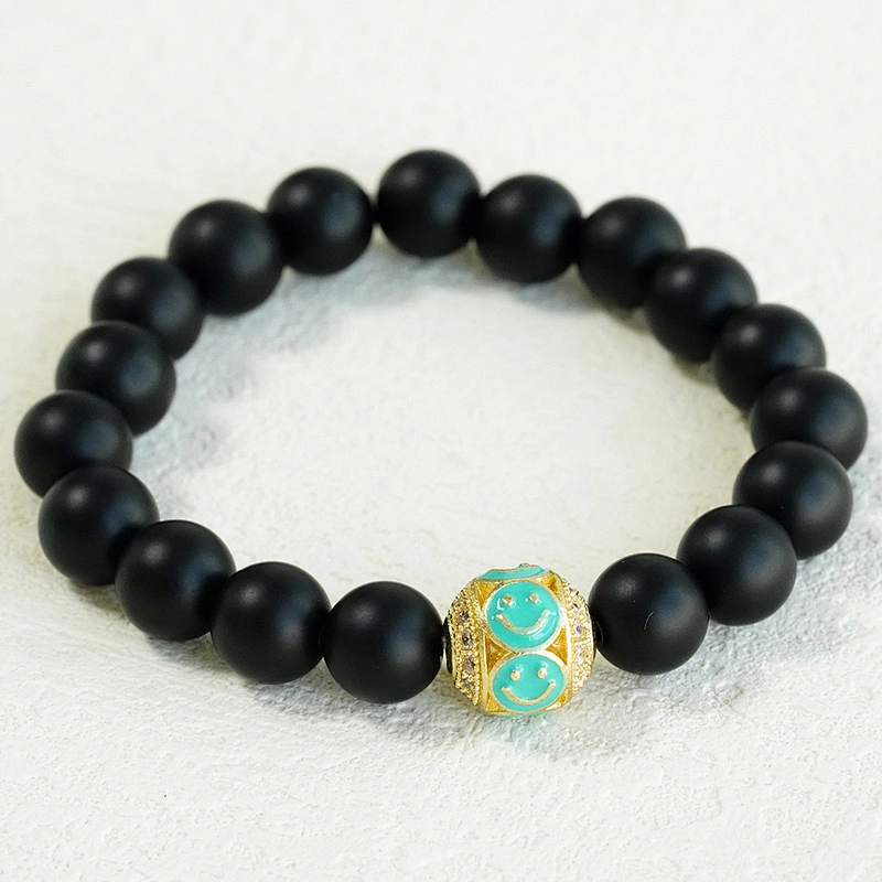 Fashion Design 10mm Smiling Face  Brass Zircon Beads Jewelry Making Gold Plated  Bracelet  DIY Round Beads Epoxy Spacer