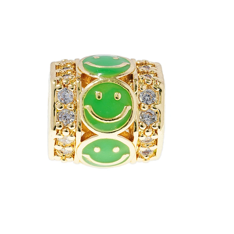 Fashion Design 9.5mm Smiling Face  Brass Zircon Beads Jewelry Making Gold Plated  Bracelet  DIY Cylindrical  Beads Epoxy Spacer